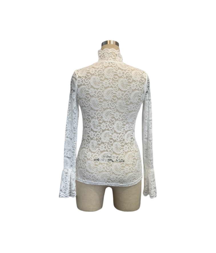Women's T-Shirt 2026 Fashion Tops Woman Blouse Spring Autumn Mock Neck Long Sleeve Lace Casual Plain Skinny Daily Semi-Sheer Tee Top Y2K
