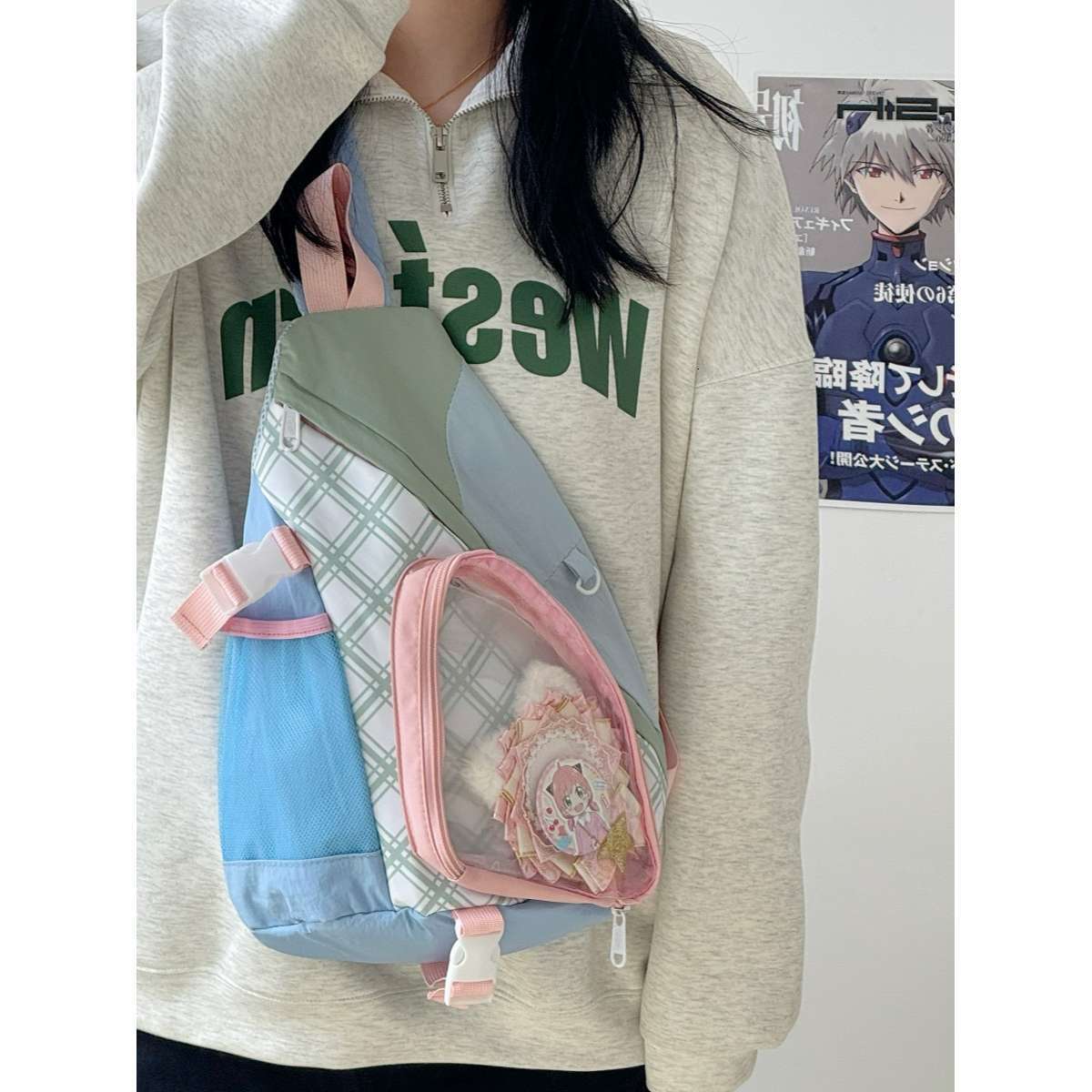 casual ins-style sports and anime convention backpack, large-capacity for cycling, cute girl's ita-bag crossbody bag