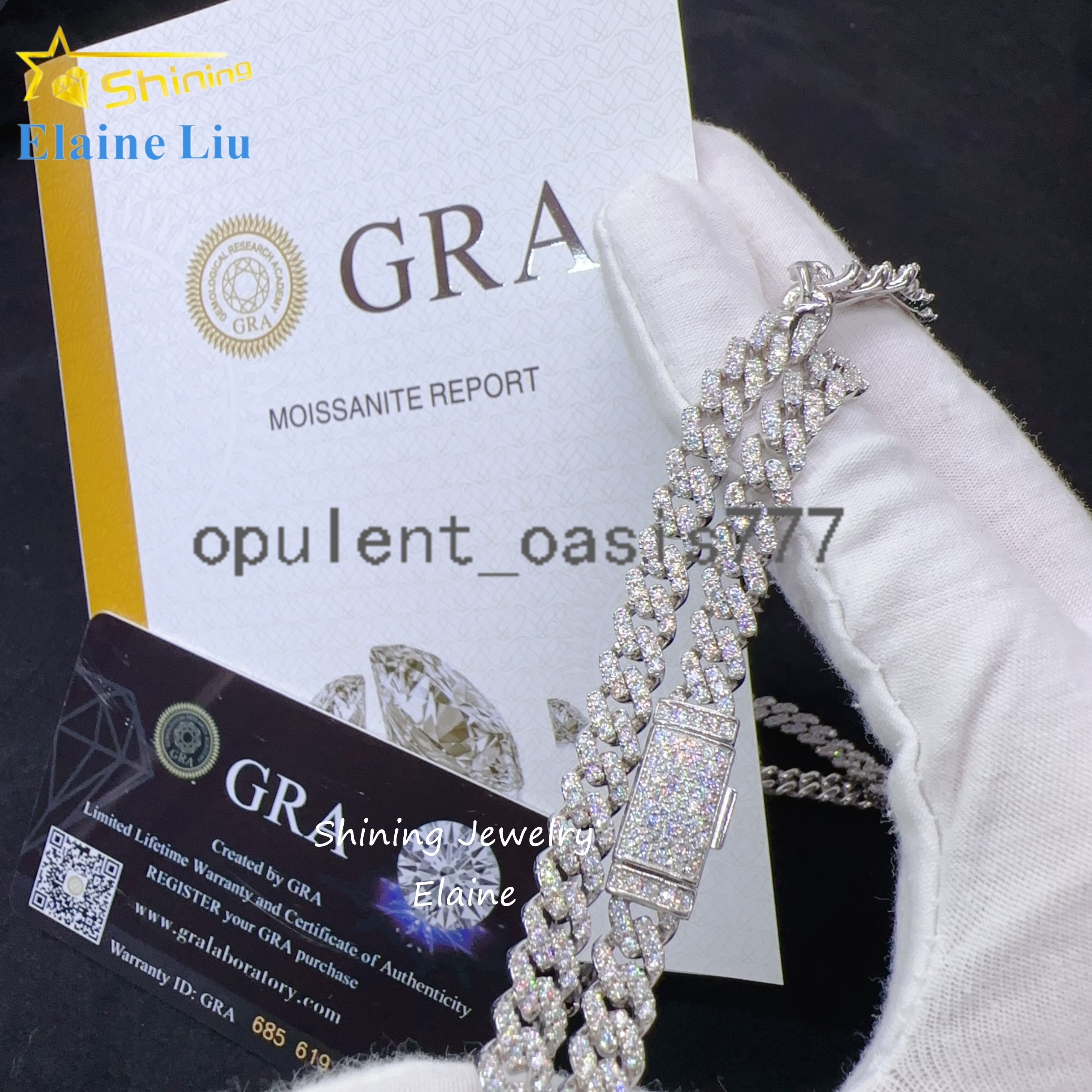Luxury Fine Jewelry 925 Sterling Silver Vvs Moissanite Custom Hip Hop Cuban Link Chain Moissanite