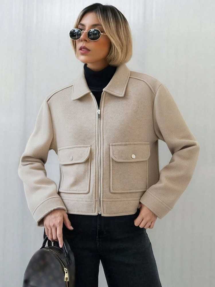 SLTNX Womens Zipper Jacket Coat New Winter Long Sleeve Pocket Outerwear Coat Short Street Elegant Womens JacketT260328