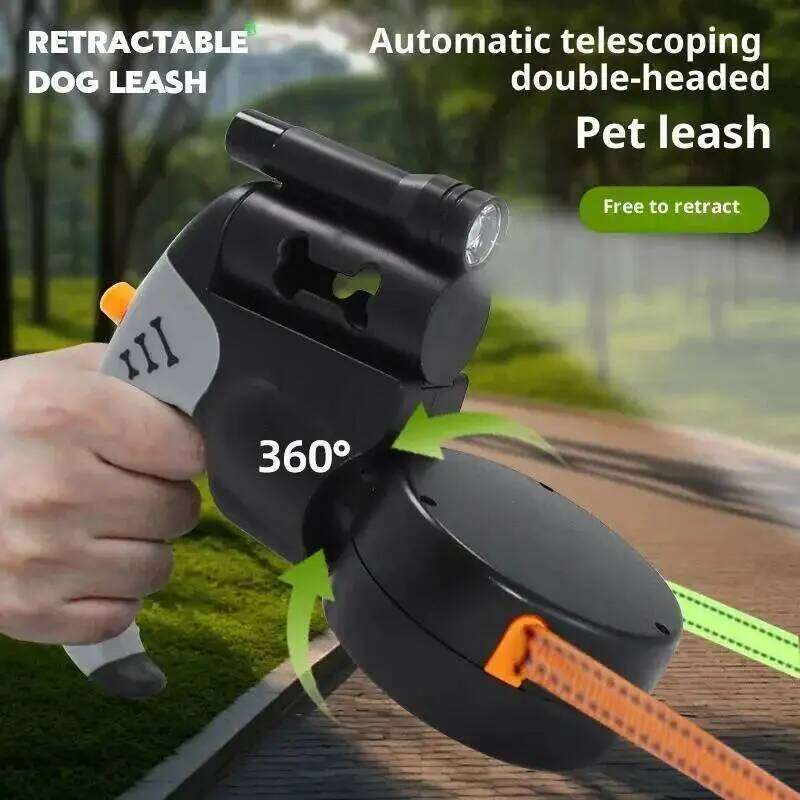 Auto Retractable Double-Headed Dog Leash 3M for 2 Dogs with LED Flashlight 360 Degree Dual Traction Rope Pet Supplies