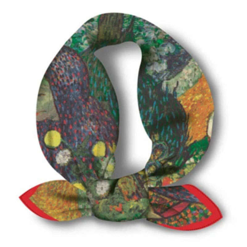 2024 Cross-Border Bestseller: Van Gogh Oil Painting Series Square Vintage Artistic Chic Small Neck Scarf, Decorative Printed Scarf Qian Pan