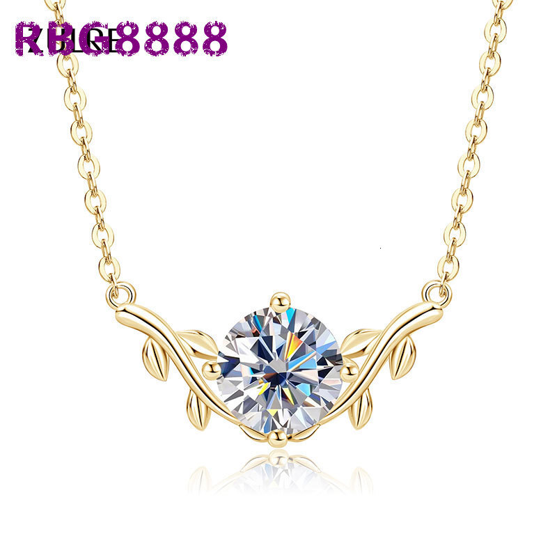 Elegant Shiny Gold Plated D Color VVS1 2CT Moissanite Vine Plant V-Neck Collarbone Chain Leaf Pendant Necklace for Women