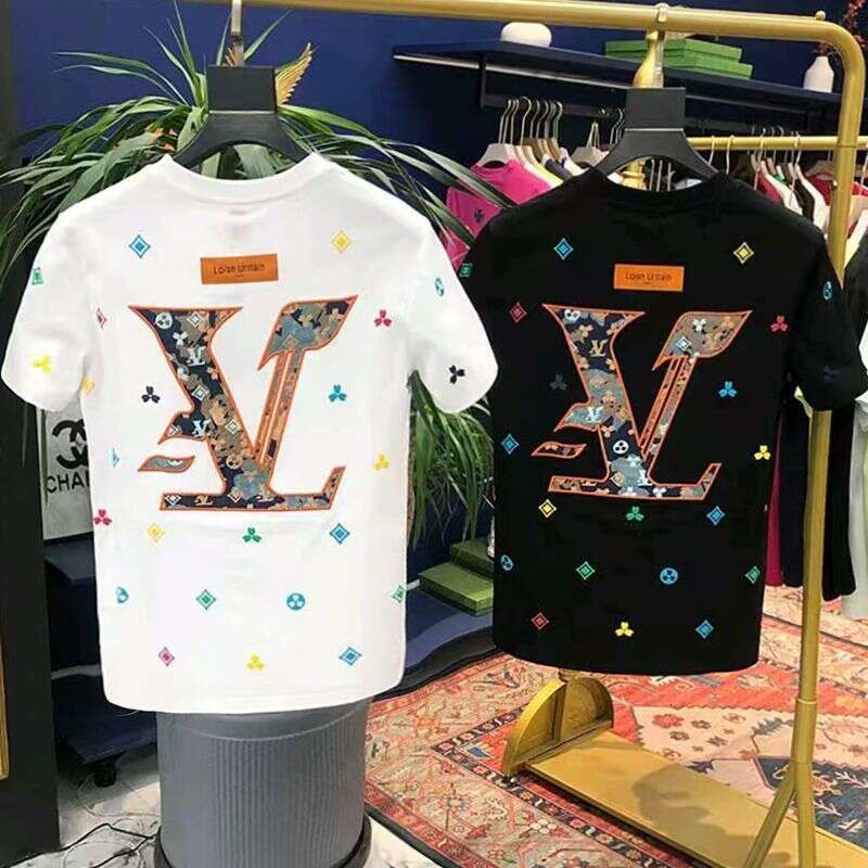 European and American Light Luxury High-end Embroidery Short Mens Trendy Brand Cool Round Neck Regular Shoulder T-shirt Summer Fashion Casual Half Sle