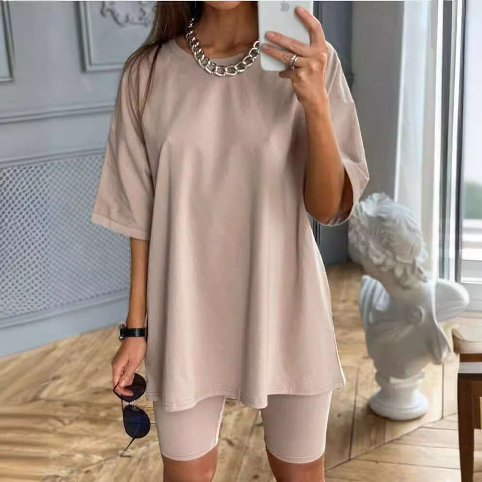 2026 Spring/Summer New Hot-Selling Women's Two-Piece with Belt, Solid Color, Loose-Fit, Sporty, Fashionable, Casual Homewear Set