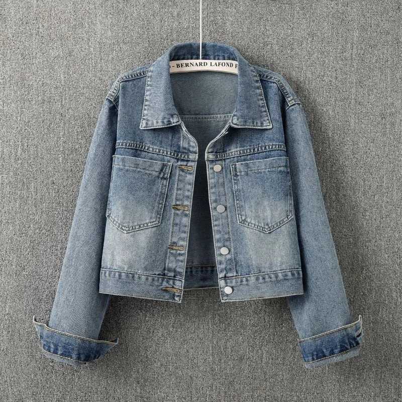 Vintage Denim Jacket Women Spring and Fall New Short Simple Casual Models Retro Color Washed Texture Top Denim JacketT260328