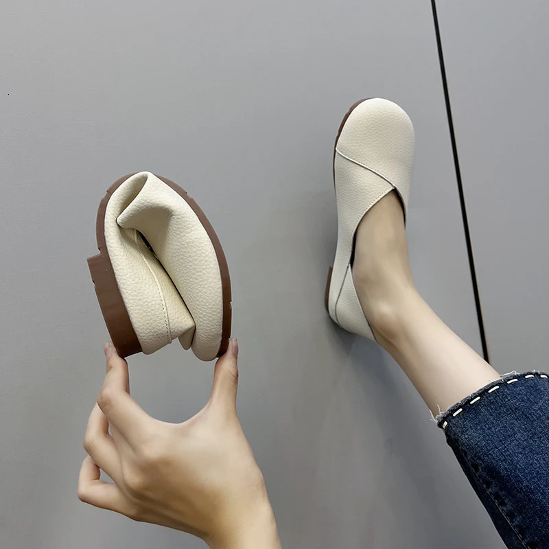Genuine Leather Spring Autumn Handmade Flats Ballerina Shoes Women Loafers Comfortable Soft Leather Women Flats Shoes 260323