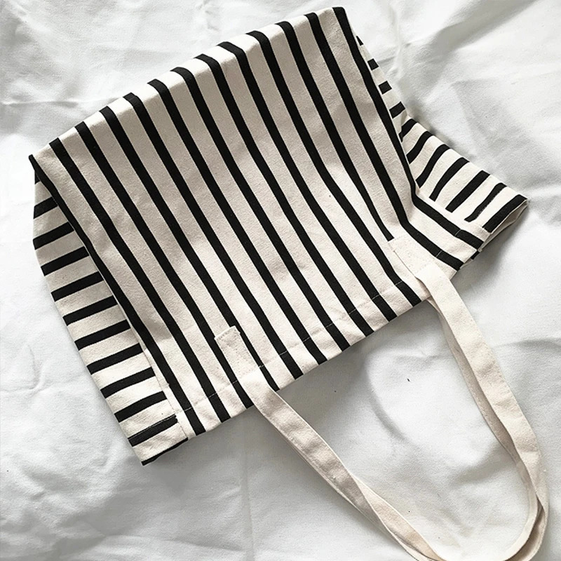 Beach Tote Bag Fashion Women Canvas Summer Large Capacity Striped Shoulder Bag Tote Handbag Shopping Shoulder Bags 260316