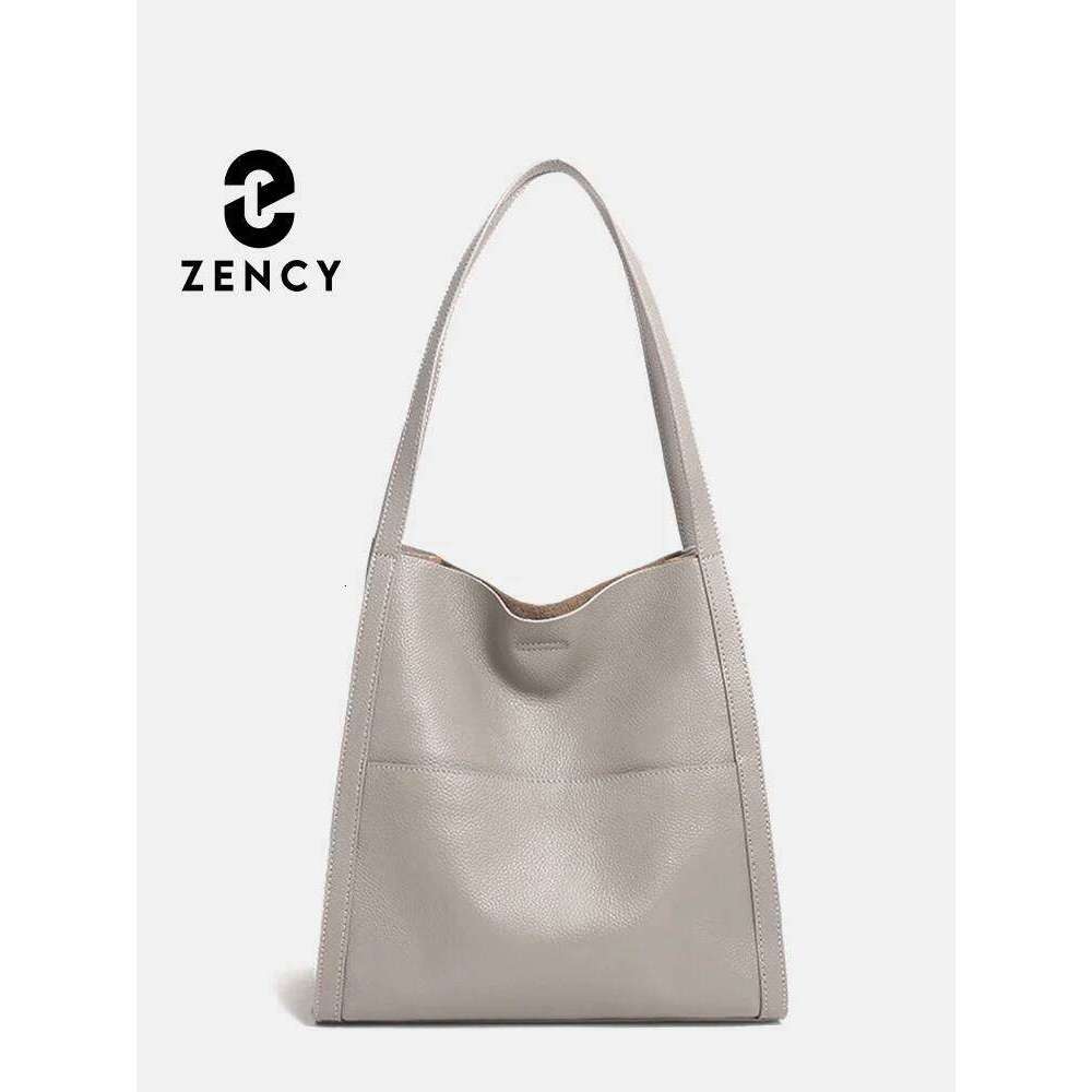 Zency Genuine Leather Totebag Shoulder Bag Large Capacity Shopper Women S Cow Skin Handbag Simple Fashion Bucket Bags