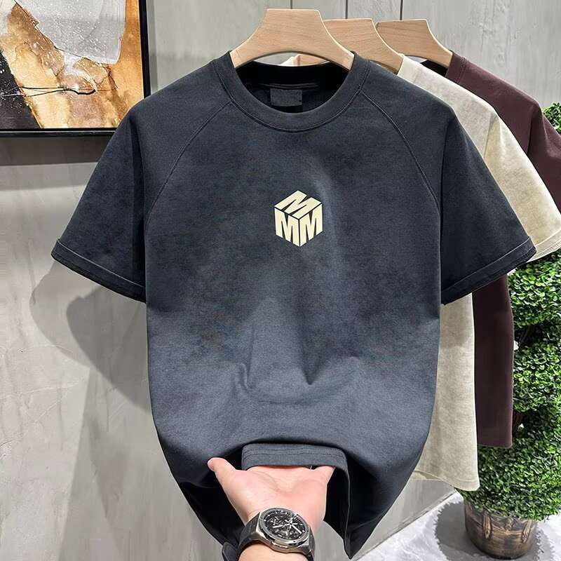 High-end casual and stylish shirt autumn, skin-friendly, breathable, simple T-shirt, trendy patchwork short-sleeve for men