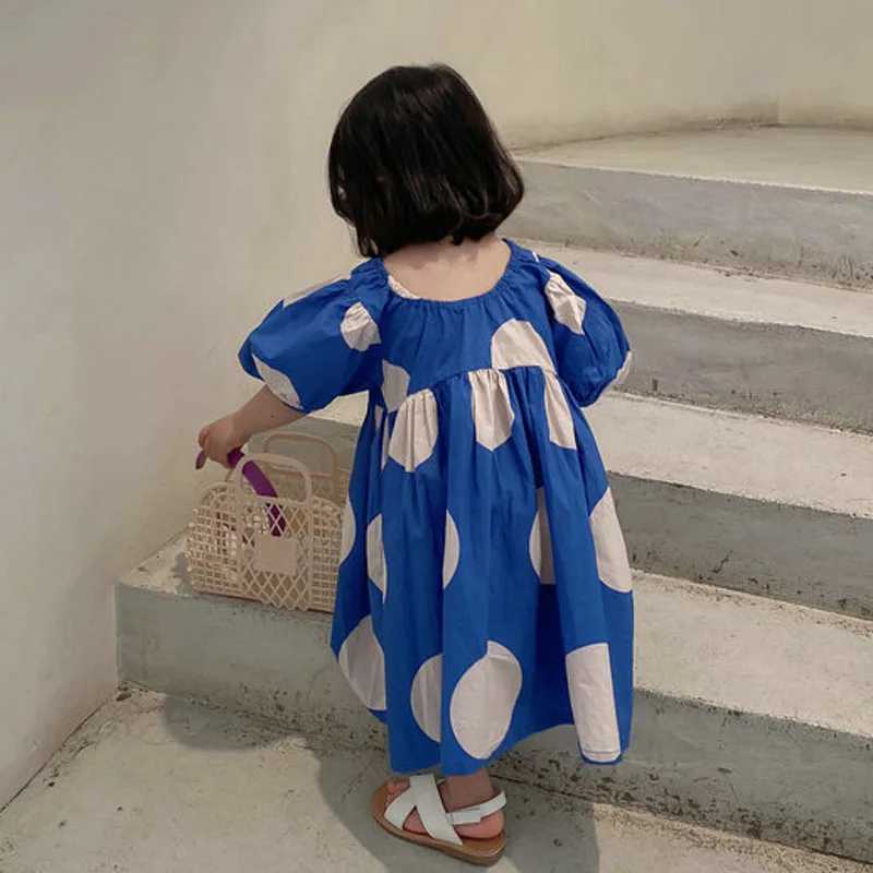 2021 New Summer Girls Dress Korean Style Fashon Cotton Sweet Big Polka Dot Dress Baby Kids Clothes ChildrenS ClothingT260330