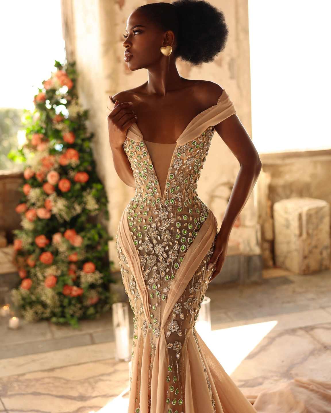 Sparkling Crystals Mermaid Prom Dresses Off Shoulder Sleeveless Evening Gown Beaded Celebrity Party Customized