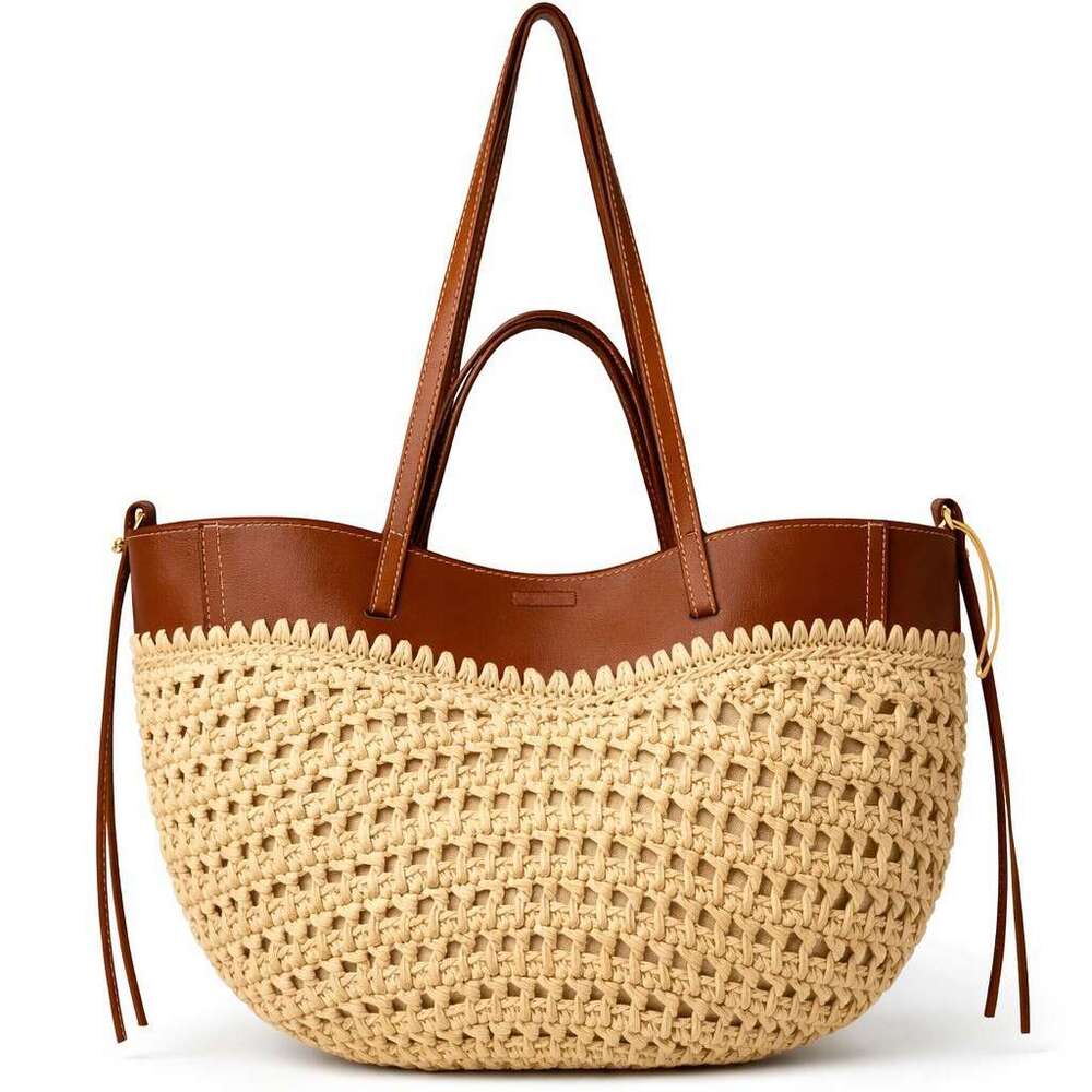 Unique Design Casual Straw Tote Bag For Women New Patchwork Woven Summer Beach Bag Shoulder Handbag
