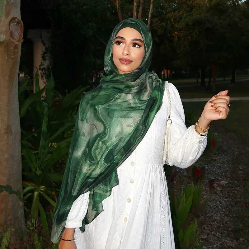 Watercolor Print Hijab Muslim Marble scarf Soft Breathable Sun Protection Lightweight Summer beach Wrap for Wen X260328