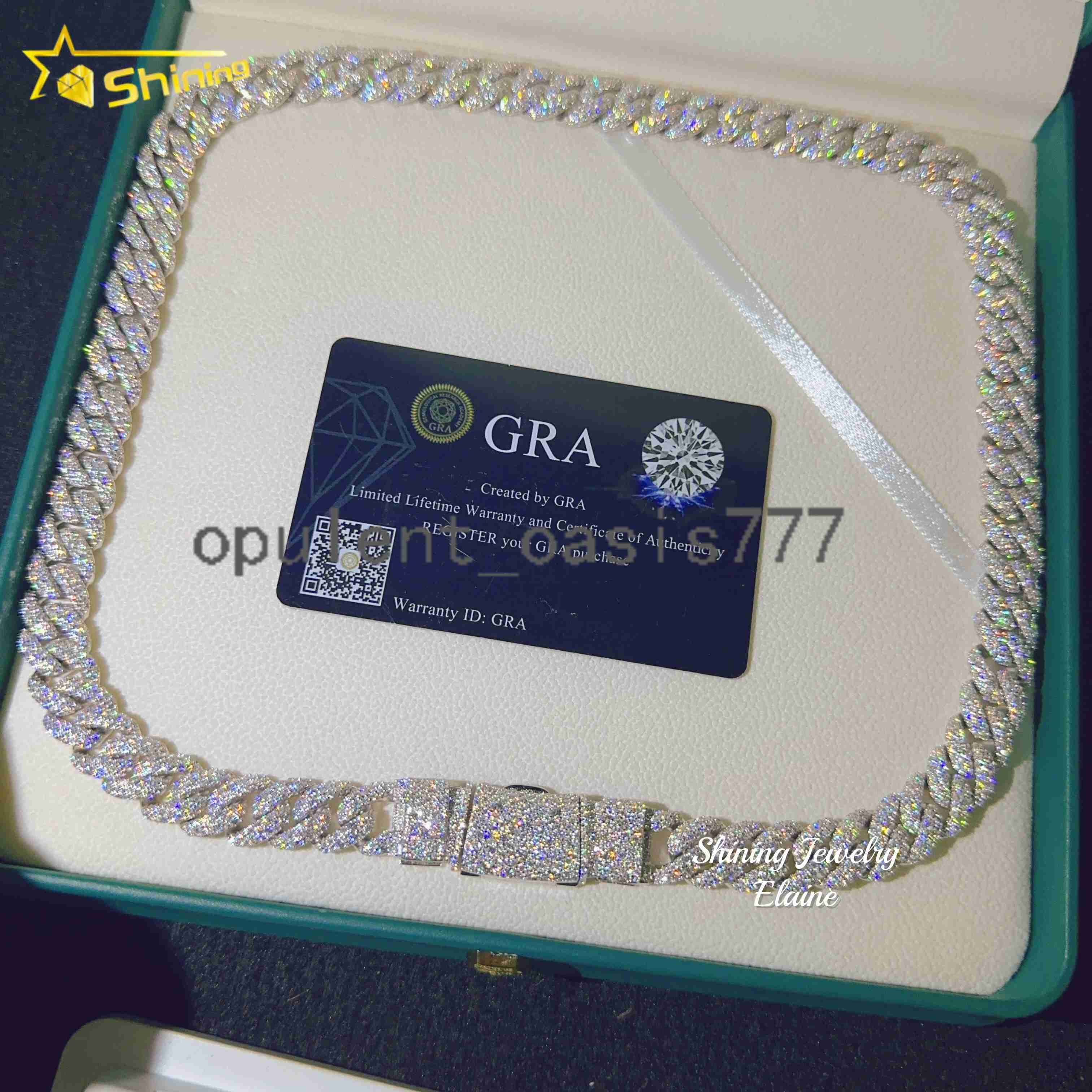 Wholesale Price 12MM Necklace 925 Sterling Silver Iced Out Hip Hop VVS Moissanite Diamond Cuban Bracelet Link Chain
