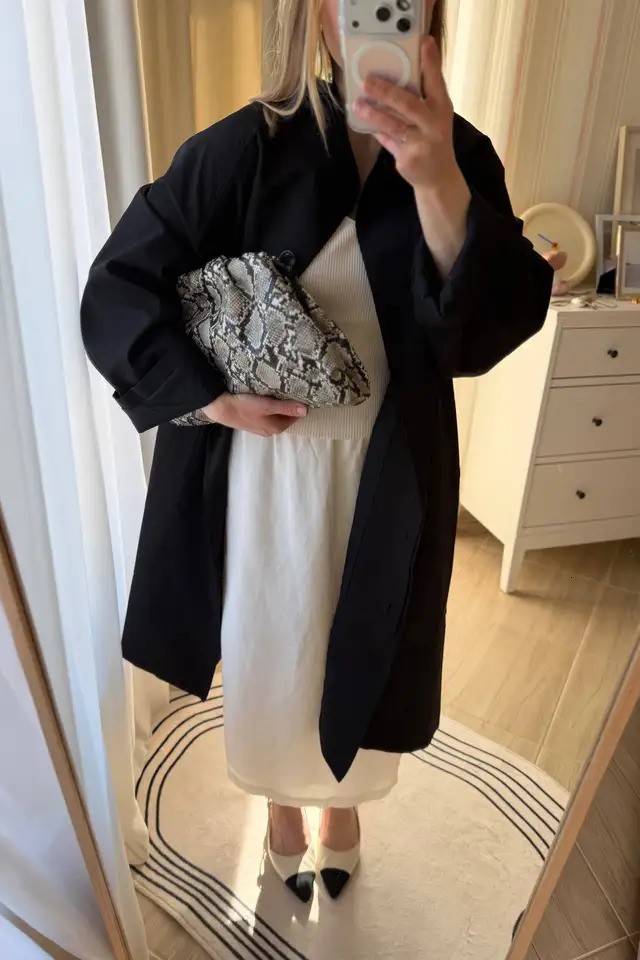 Stand Neck Long Trench Coat Women Spring Casual Turn-down Collar Single-breasted Trench Coat 260327