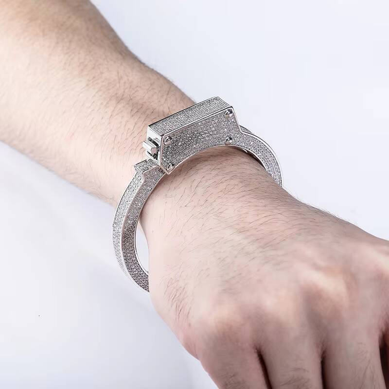 Bling Iced Out Handcuffs Bracelet Moissanite Copper 18k Gold Plated Moissanite Handcuffs Bangles