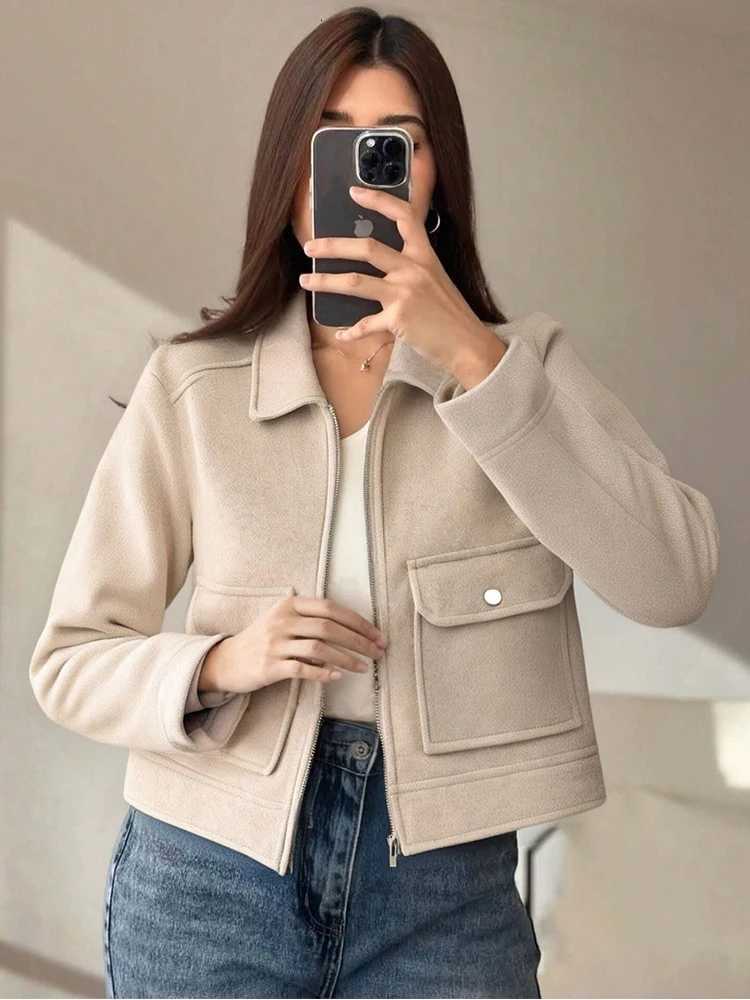 SLTNX Womens Zipper Jacket Coat New Winter Long Sleeve Pocket Outerwear Coat Short Street Elegant Womens JacketT260328