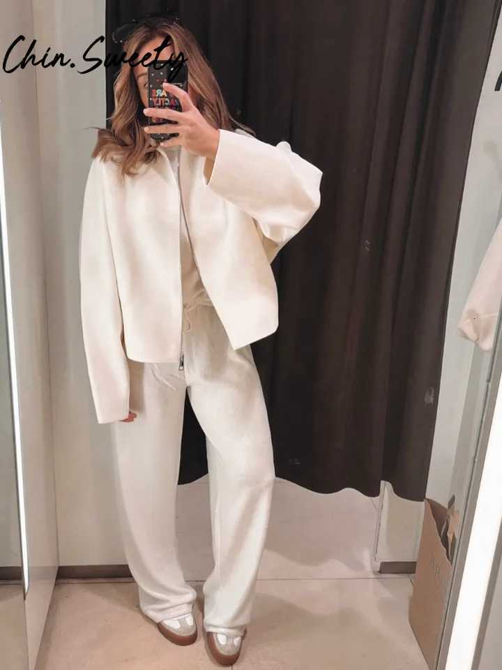 Elegant Knitted Solid Womens Coat Loose Zippers Stand Collar Female Short Jackets 2026 Spring Autumn Lady Street OuterwearT260328