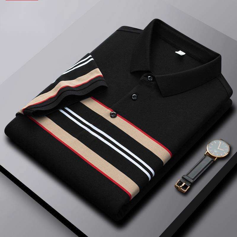 Modal Pique Cotton Summer Men's Striped Polo Shirt Business Casual Turn-Down Collar Short Sleeve T-Shirt