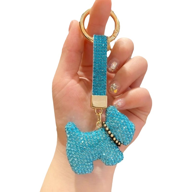 birthday gift Sparkling Keychain Rhinestone Crystal Dog Puppy Pendant Fashionable Car Keyring Bag Charm for Women Girls Gift