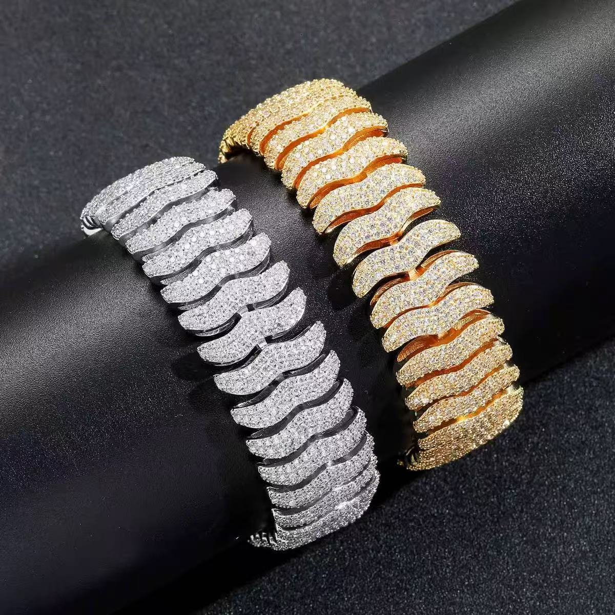Hip Hop Mens 22mm Wide Curb Chain Rhinestone Jewelry - 2-in-1 Necklace/Bracelet Silver/Gold Multiple Lengths