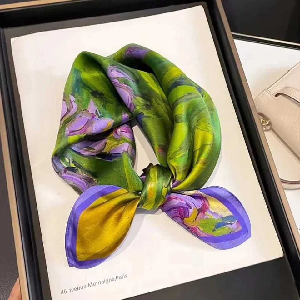 2025 Fashion 100 Real Silk Scarf 53cm Square Bandelet Wens Silk Temperament Small Scarf Neck Decorative Wrap Printed Scarves X260328