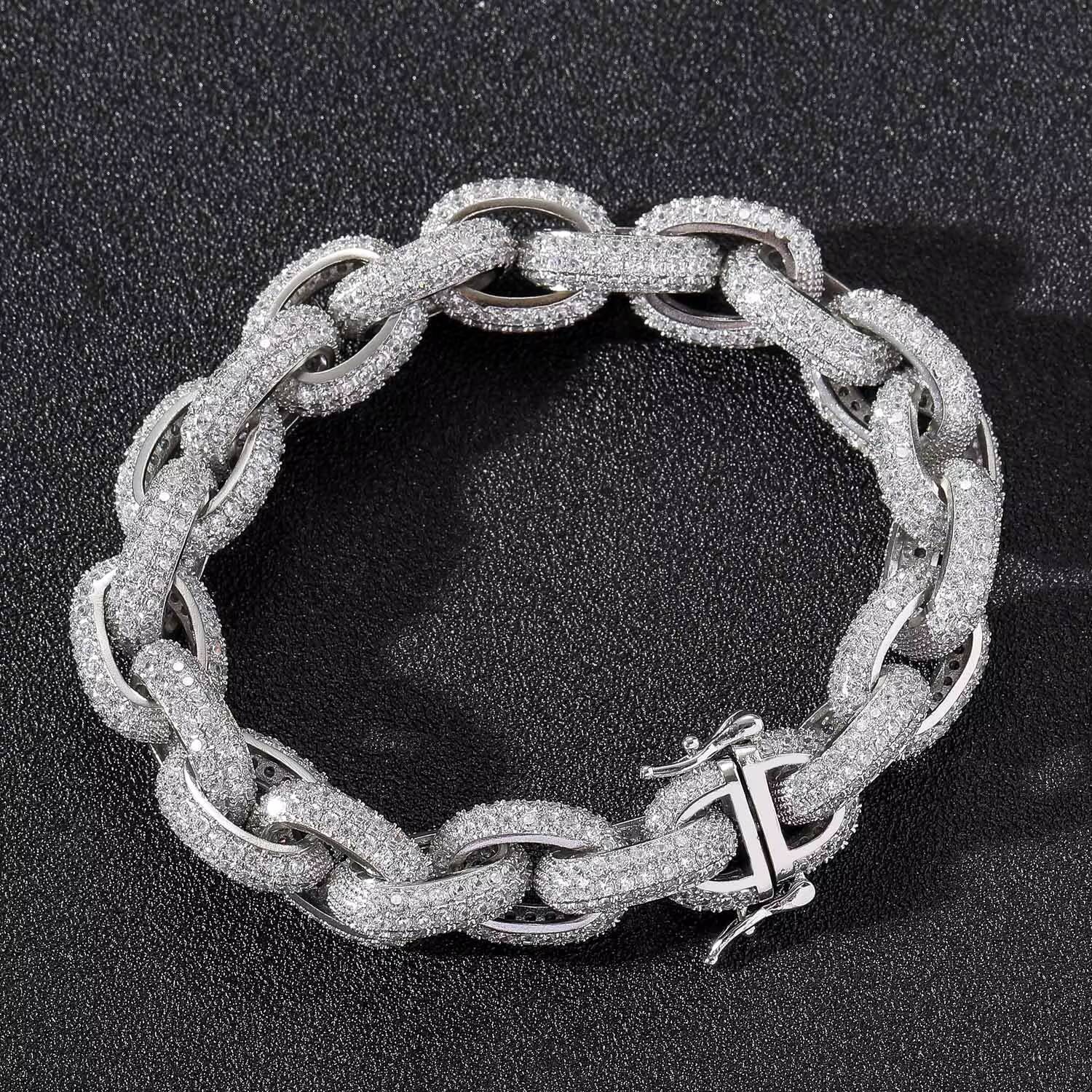 European Hip Hop Bracelet Chain 13mm Inlaid Moissanite Cross Mens Domineering Personalized Cross-Border Sold Jewelry