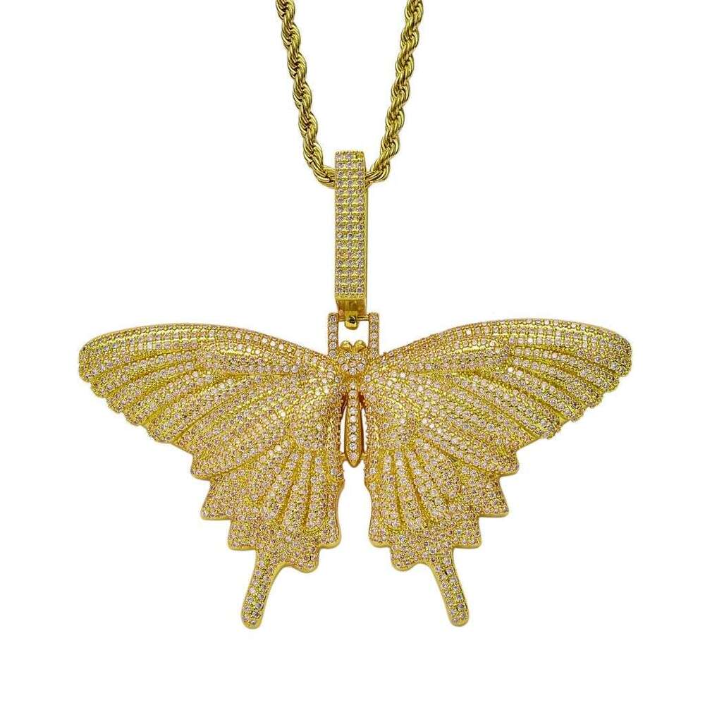 American Hip-Hop Style Zircon Large Pendant, Micro-Inlaid Zircon, High Aesthetic Value Colorful Butterfly Necklace For Men And Women