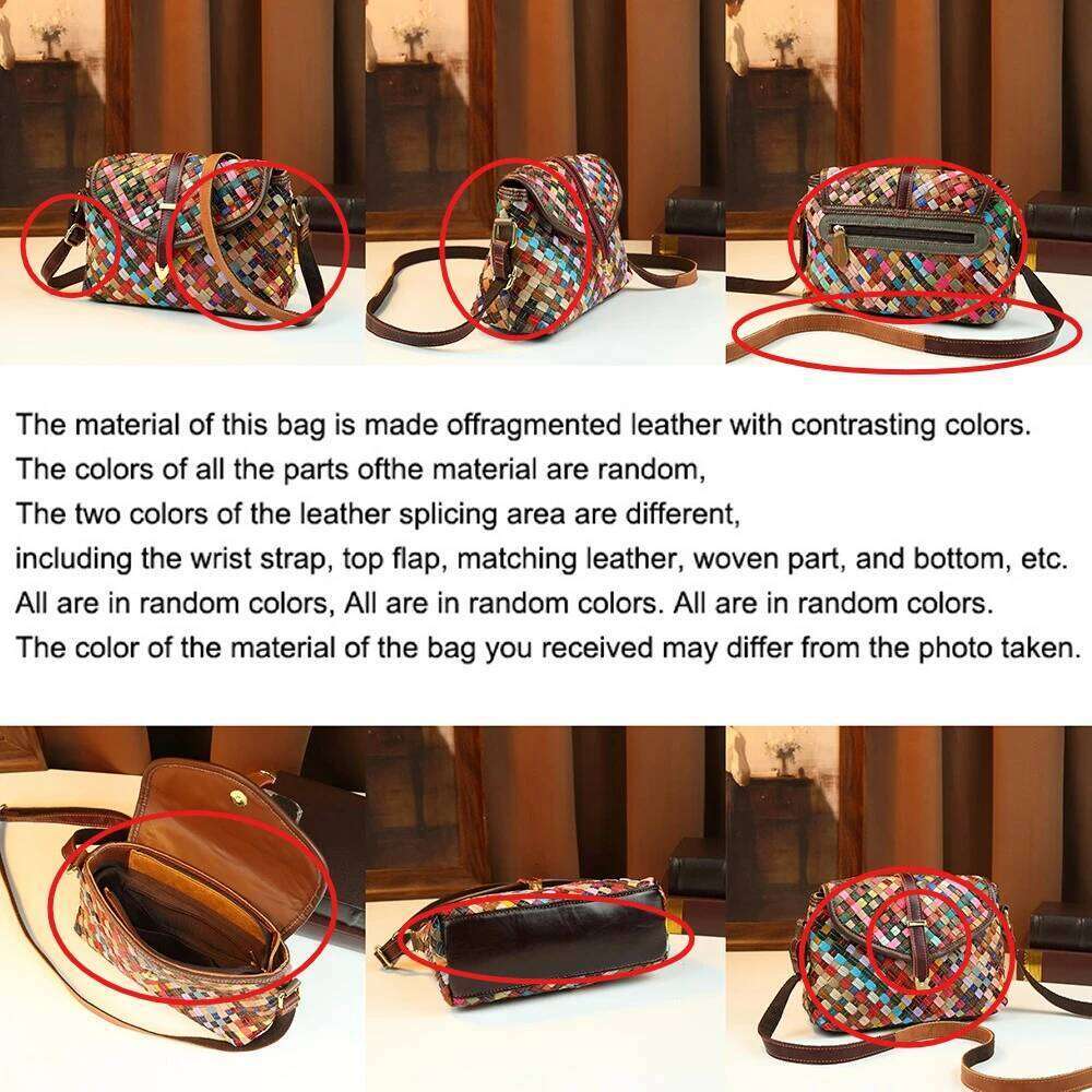 Crossbody Bohemian Rainbow Hand Woven Genuine Leather Women's Ethnic Style Contrasting Single Shoulder Bag
