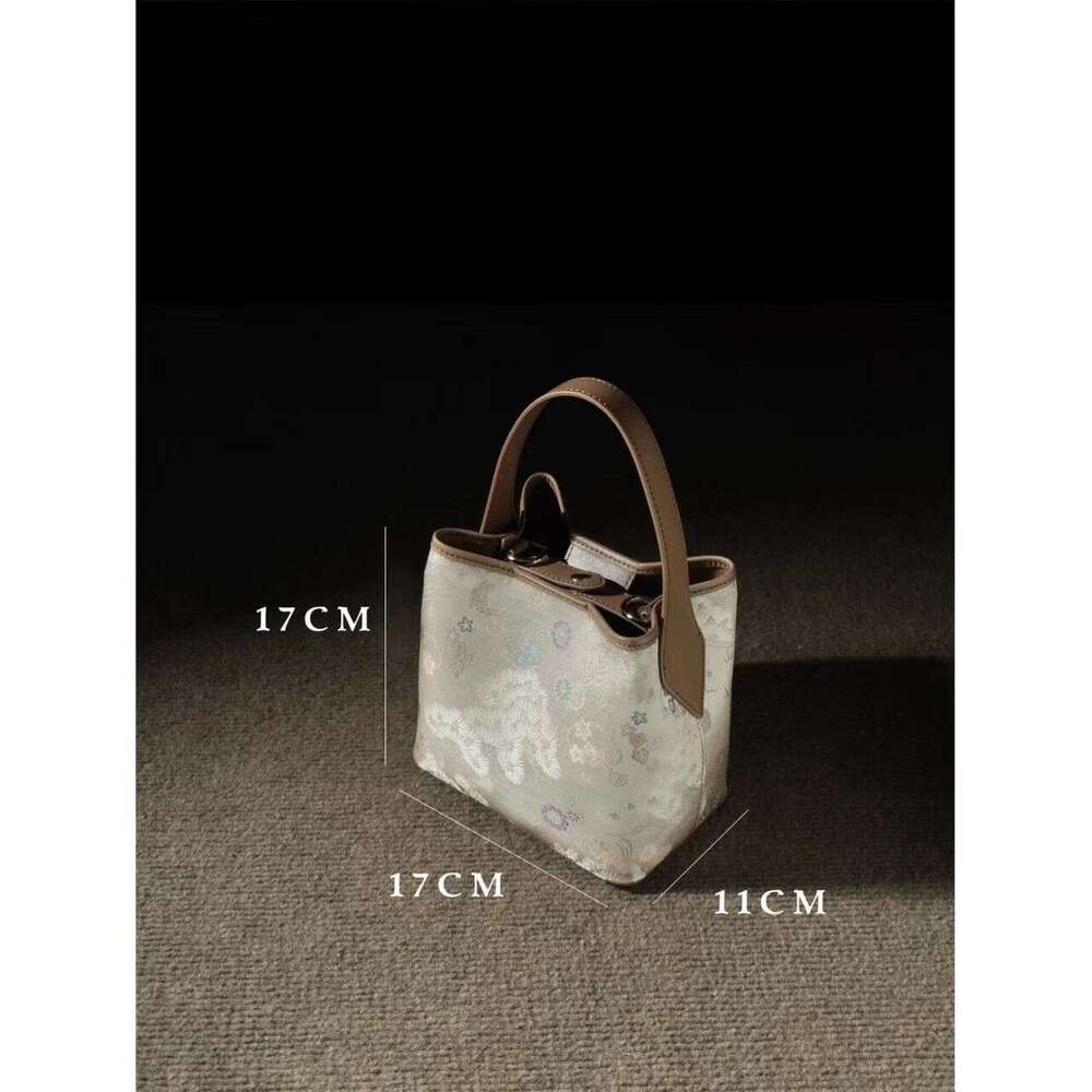 Song Brocade New Chinese National Style Cheongsam Bucket Early Spring Cowhide Single Shoulder Handbag Crossbody Bag Chinese Embroidery Fashion Bag Tot