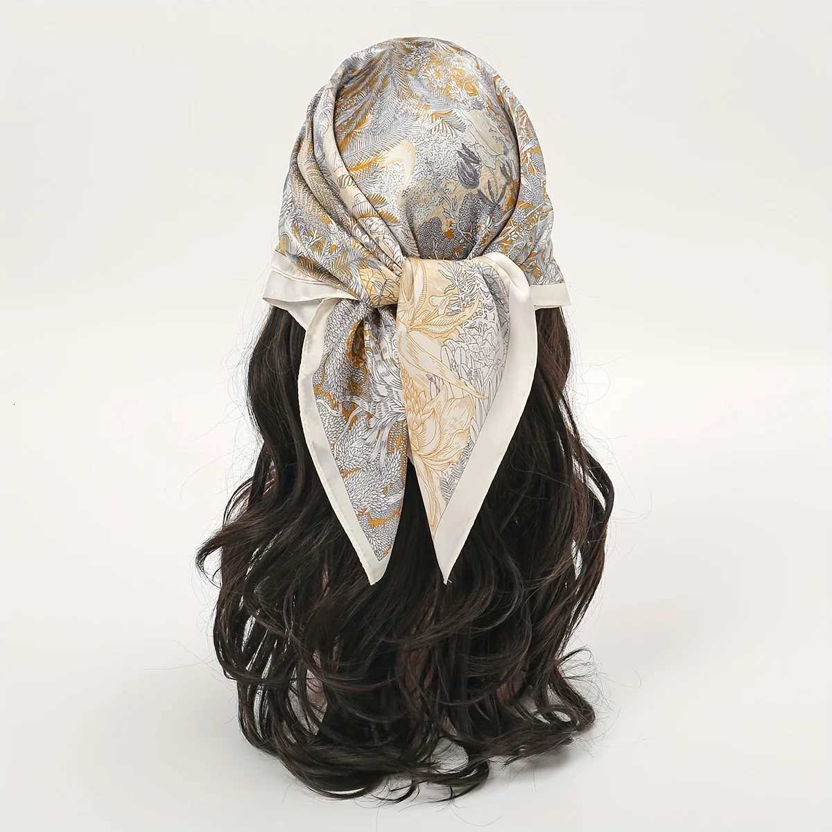 Bohen Style Floral Print Wens Square Silk Scarf Satin Wrap Tropical Leaf Flower Design Scarves Bandana Hijab X260328