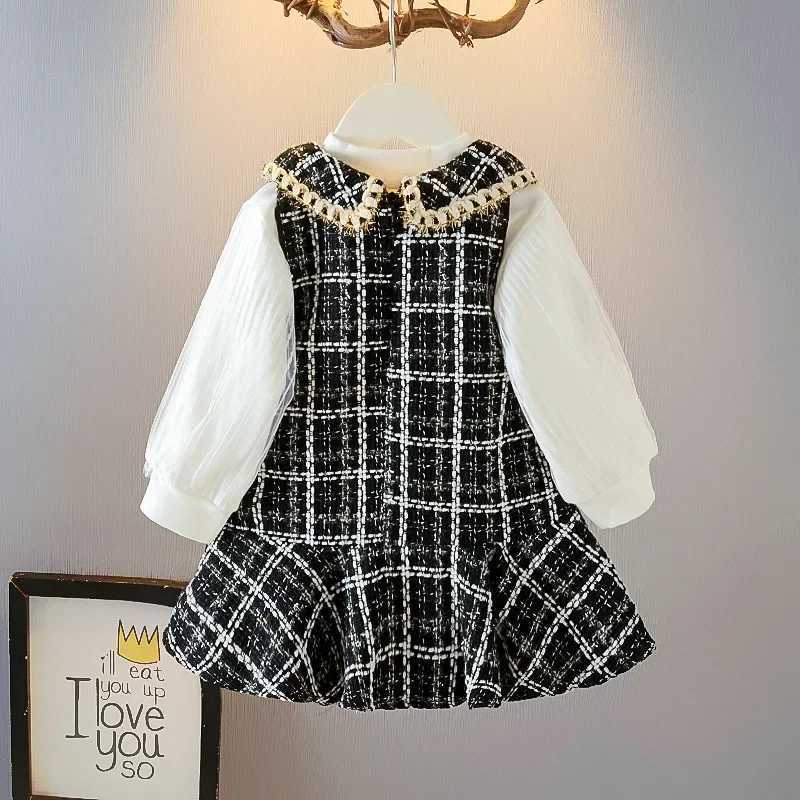 Girls Casual Dresses Plaid Dress Puffy Sleeve Shirt Bear Decoration Kids Dresses for Girls 2 To 6 Years Girls ClothesT260330