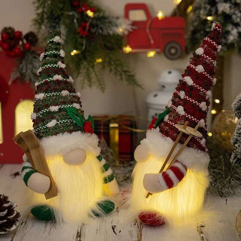 Christmas Decorations 30CM Glowing Gnome Knitted Doll with Led Night Light for Home Xmas Decor Navidad New Year 2025 Gift
