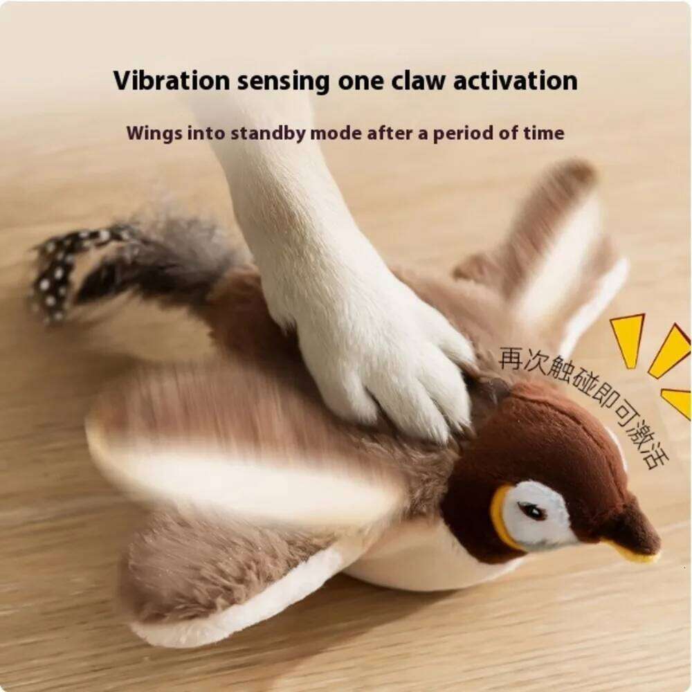 New Interactive Toys Electric Pat Bird with Catnip Dog Cats Touch-Activated Squeaky Plush Toy Pet USB Rechargeable