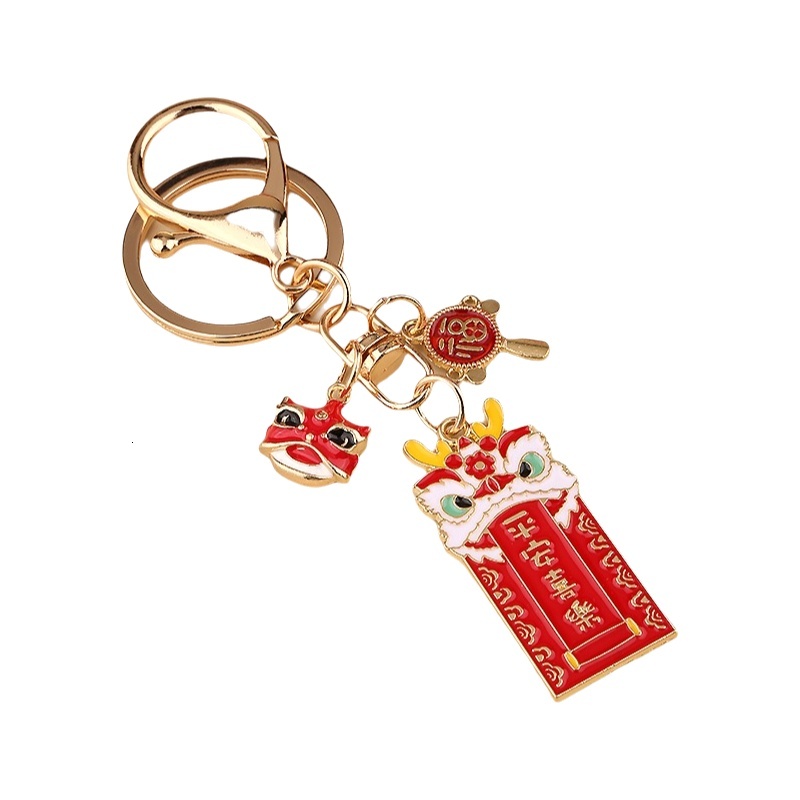 New Lion Dance birthday gift Keychain Chinese Year Dragon Mascot Key Ring Good Luck Charm Auspicious Pendant for Bag Car Key Spring Festival Gift for 