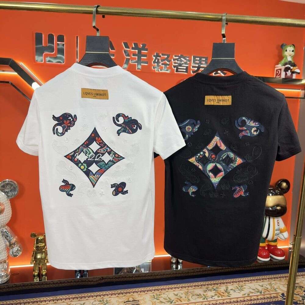 New Men's Round-Neck Embroidered Summer Casual Fashion T-Shirt, Half-Sleeve Top, Trendy Brand Versatile Short-Sleeve Shirt Asia Size