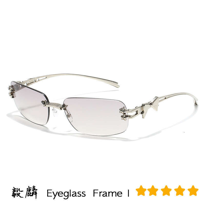 Fashion High-End Frameless Women's Star Rhinestone Hot Girl Style Y2k Millennium Sunglasses Bowknot Glasses