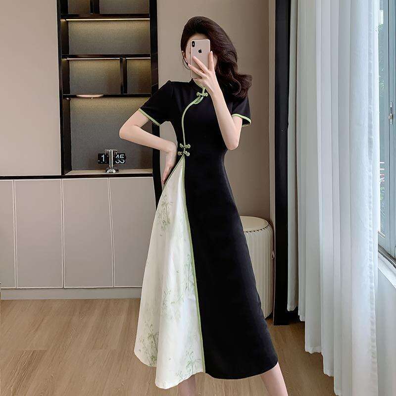 The 2026 Summer New Model: Chinese-Style Zen-Inspired Retro Modified Cheongsam, Faux Two-Piece, Waist-Cinching, Slimming, Long Dress Qipao Hanfu Silk