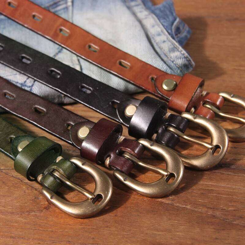 Retro Genuine Leather Women's Pure Copper Button Western Cowboy Style Brands Jeans Fashion Women Belt Chunjinqiuli