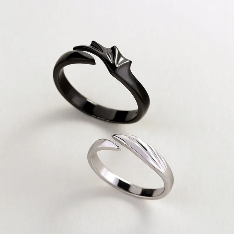 OBEAR 100 925 Sterling Silver Angel And Devil Couple Rings Wing Feather Opening Rings for Women Men Lovers Party Jewelry 260324