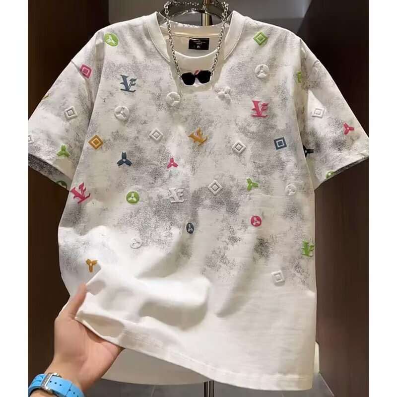 Fashion Tie-Dye High-End Round Neck luxury Summer New Short Light Luxury Trendy Loose T-Shirt Half Sleeve Men