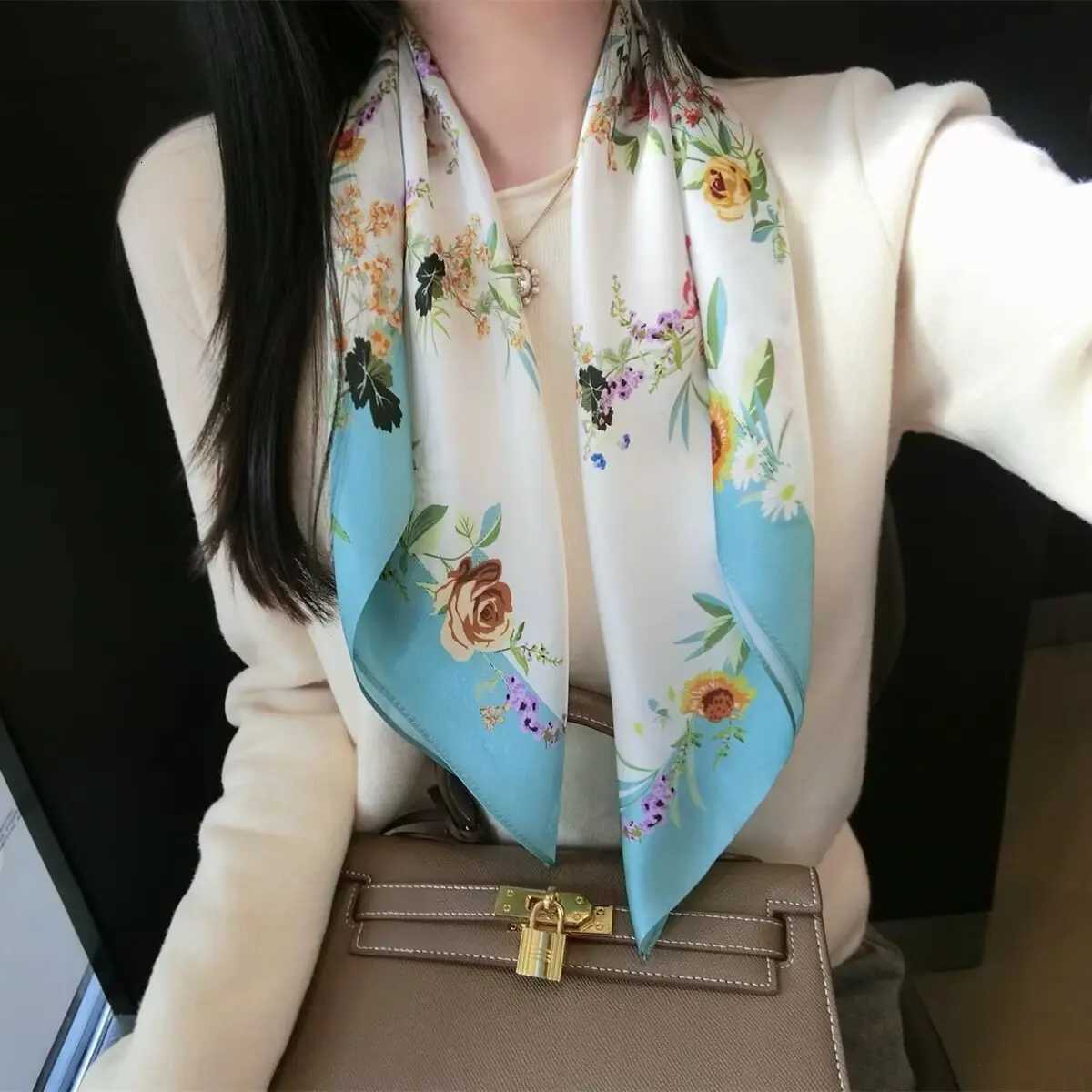 New Spring Fashion 70cm Silk Scarf Women Silk Feeling Shawl Satin Hijab Fashionable Wraps Hair Bands Ribbon Headband Bandann Z260330