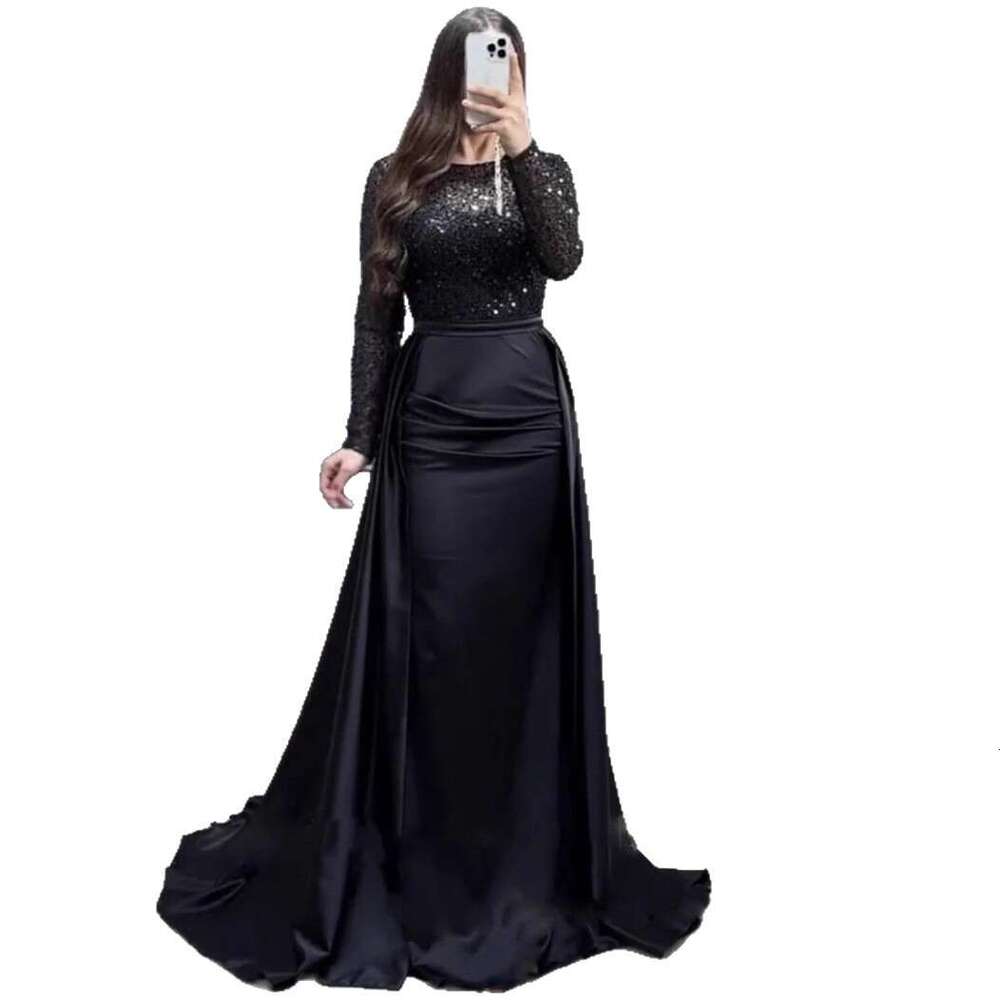 2026 European and American Cross-Border Women's Banquet Long Sleeve Elegant Socialite Annual Meeting Host Aura Queen Sequin Evening Dress