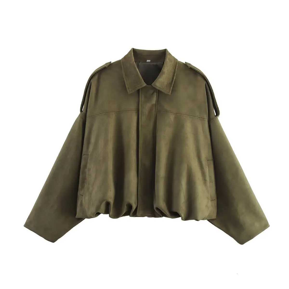 PRINTKAOIR Womens Suede Jacket Outerwear Pilots Style Zipper Closure Medium Thickness Loose Street Style Pure Color Casual CoatT260328