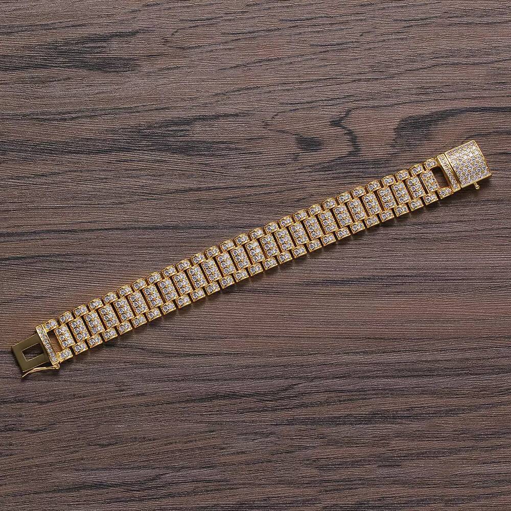 Mens Hip Hop Jewelry 18MM White Gold Plated Cubic Moissanite Iced Out Bracelet Watch Link Chain Bracelet
