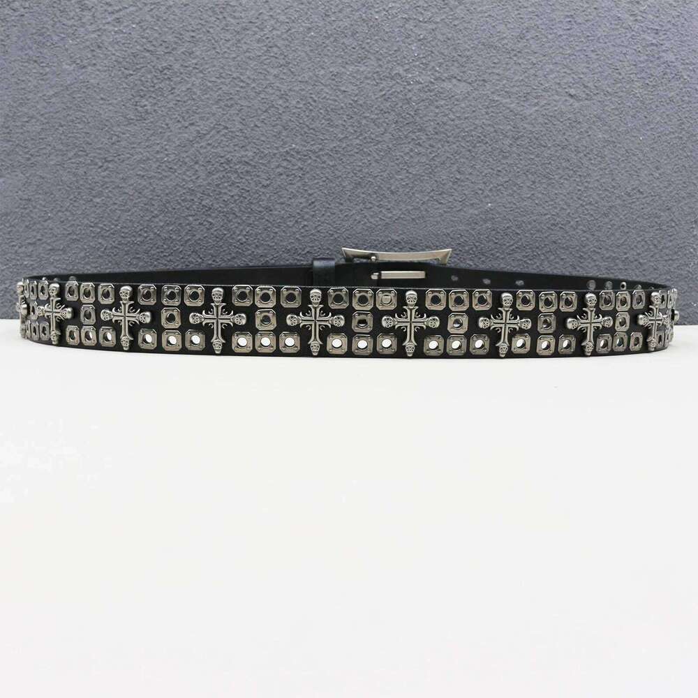Heavy Duty Goth Street Men Rivet Real Pin Male Black Rock Genuine Leather Cowhide Punk Belt Jeans Chunjinqiuli