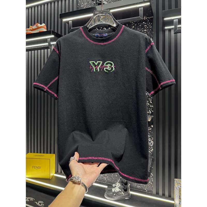 European-style men's high-end embroidered thin round-neck short-sleeve T-shirt, 2026 new summer trendy breathable American-style half-sleeve