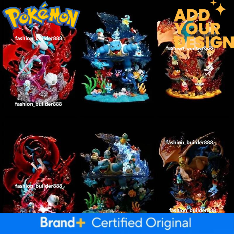PokeMon Gk Figure Family Set Led Light Up Collectible Statue Charizard Blastoise Venusaur Desktop Decoration Gift For Anime Fans