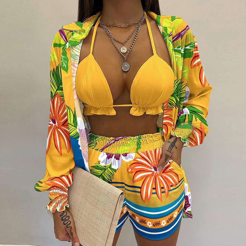 2026 Spring New Collection: Cross-Border European and American Foreign Trade Women's Clothing, Sexy Beach Vacation Style Printed Shorts Three-Pie